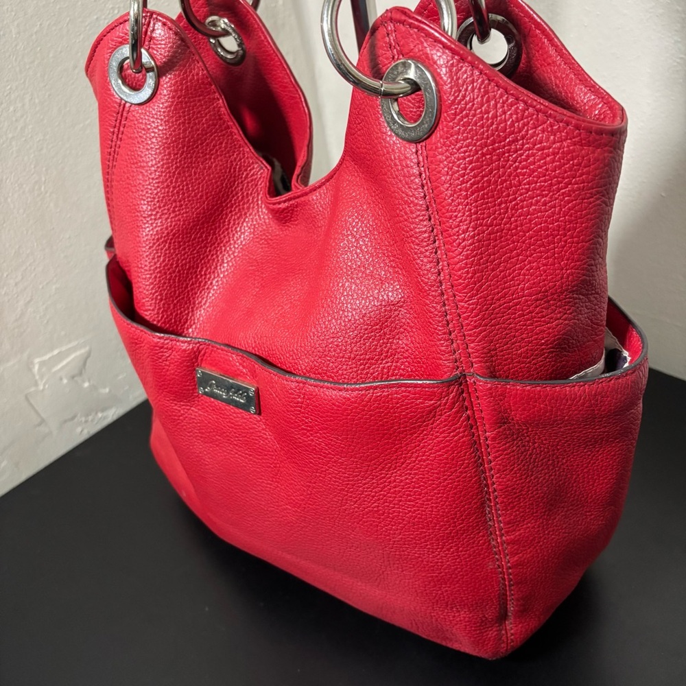 Grace Adele Red Pebbled Leather Hobo Shoulder Bag - Picture 6 of 13